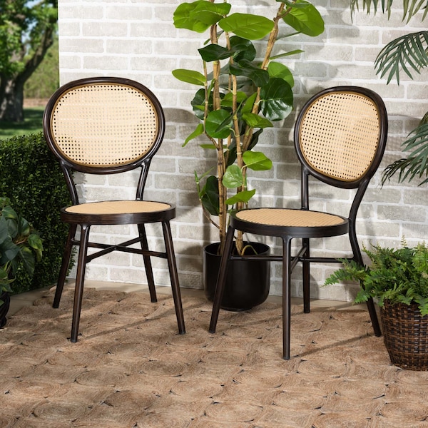 Baxton Studio Thalia MidCentury Dark Brown Finished Metal and Synthetic Rattan Outdoor Dining Chair Set2PC, PR 211-2PC-11968-ZORO - main